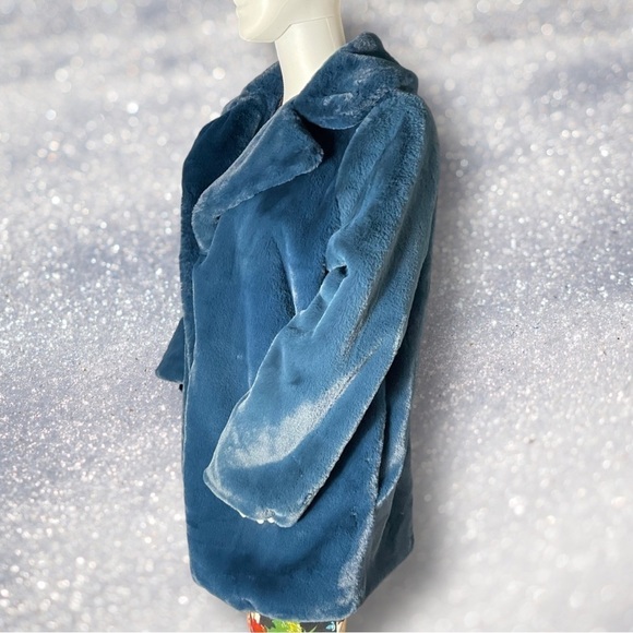 🔥 Roaman’s Women’s Royal Teal Blue Green Faux Fur Coat Size 14W - Picture 3 of 16